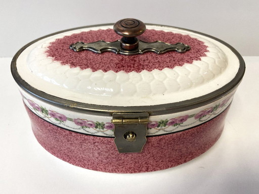 Vintage Art Nouveau aardewerken koekjespot, gemaakt in Duitsland, begin 1900.