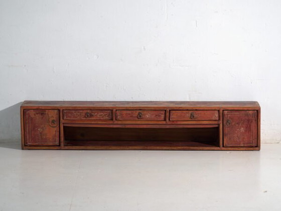 Ancien meuble bas long en bois de pin peint – Chine, circa 1930 – Vaisseliers, Iron (photo 26 of 40)