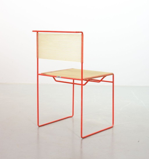 Single Minimalistic Vibrant Red Italian Flyline ‘Spaghetti’ Side Chair by Giandomenico Bellotti, Italy 1970s.