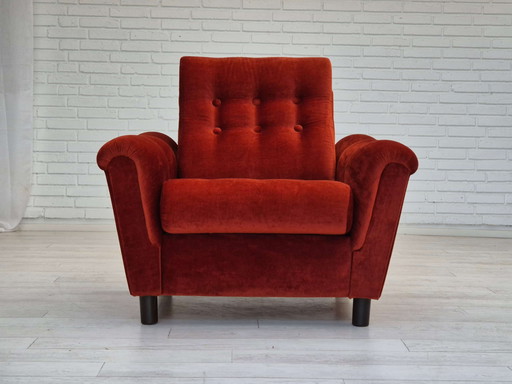 Danish plastic and velvet armchair, 1980s