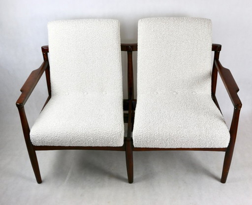 Canapé-lit double vintage en bouclé ivoire, 1970