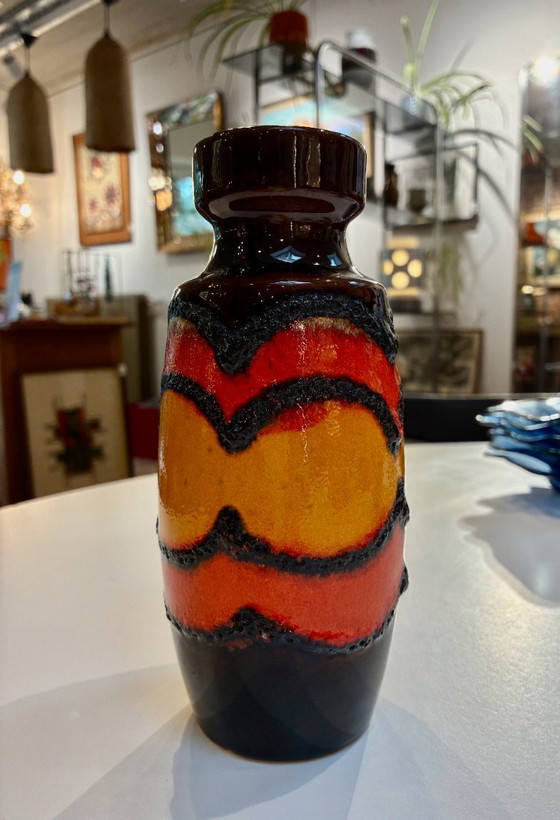 Vaso in ceramica Fat Lava, multicolore, Scheurich W-Germany, Vasi, Marrone, Vintage (foto 2 di 5)