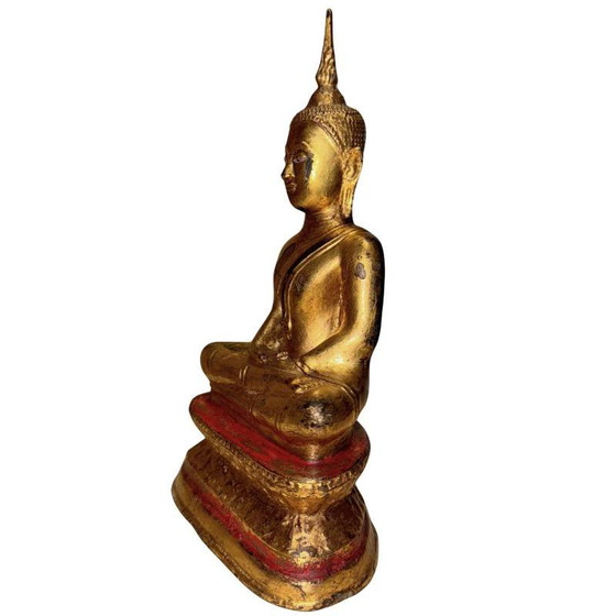 Buddha Lanna Antico – XVIII/XIX Secolo – Bronzo dorato a fuoco – 26 cm / 2 kg – Qualità museale – Sculture (photo 8 of 10)