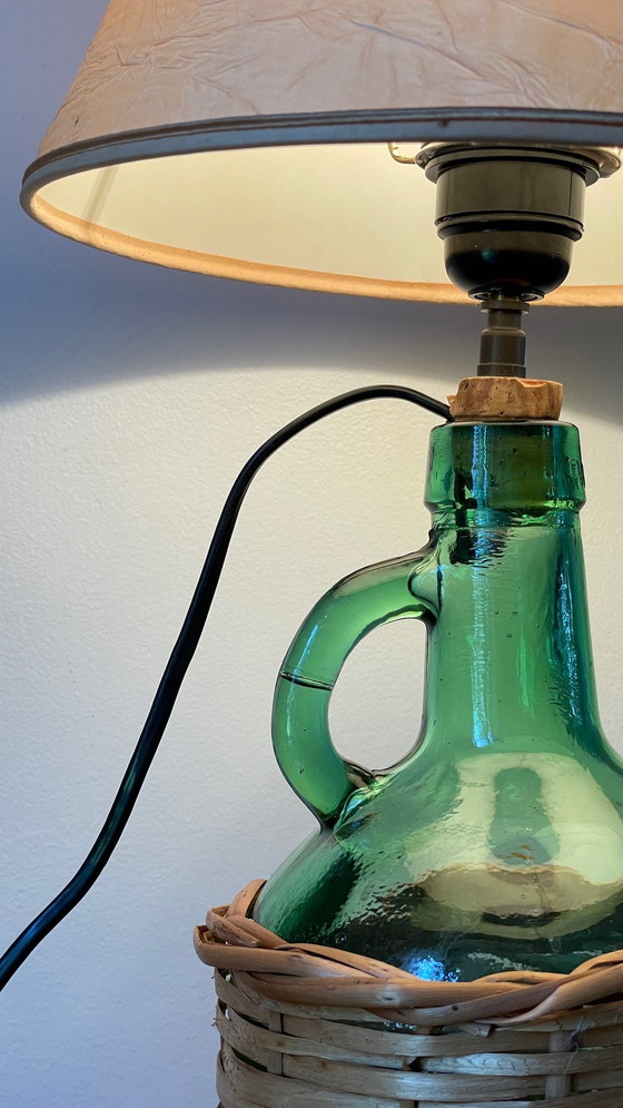 Image 1 of Lampe Dame Jeanne Verte Rotin Viresa Vintage