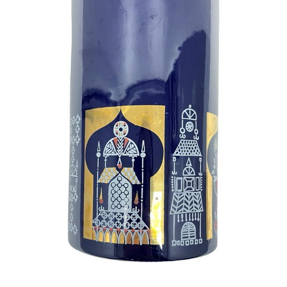 Image 1 of Vintage KEUCK Ceramic Vase – Turkish Mocha, Cobalt, and Gold – Germany, 1970s