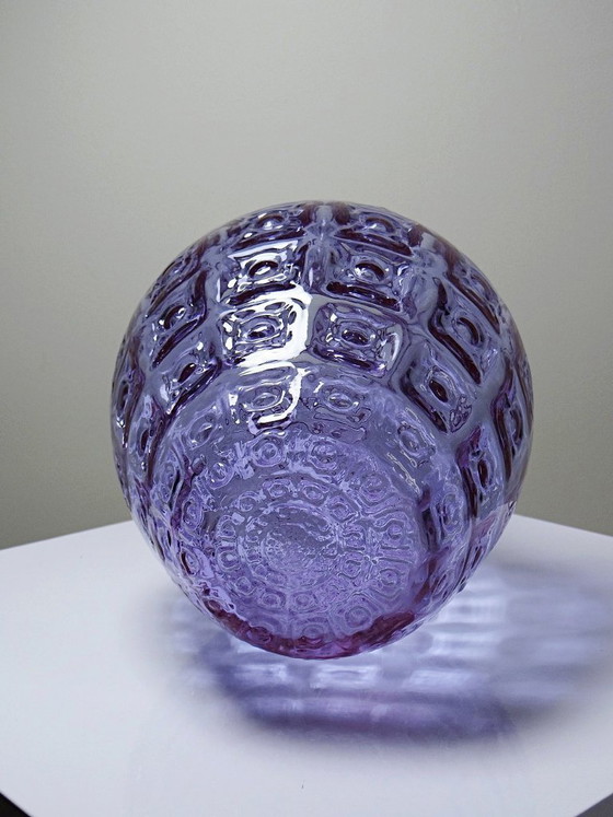 Image 1 of Empoli vase in Alexandrite glass, ranging from blue to pink, large textured model from the 1960s