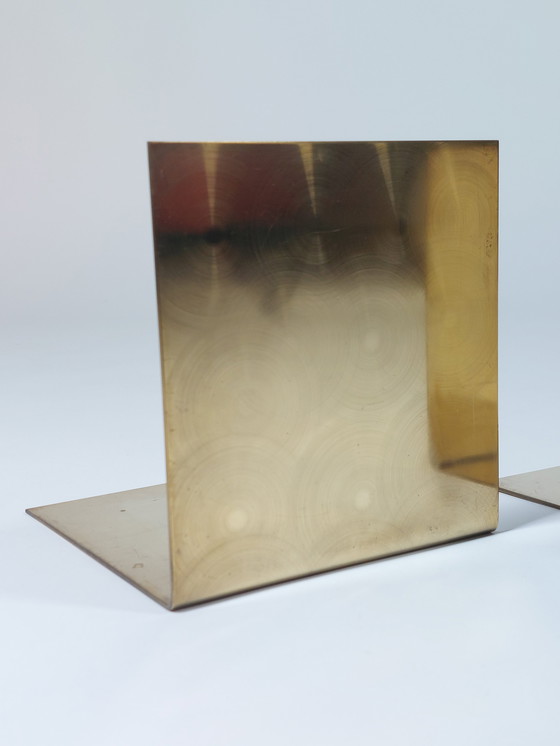 Image 1 of Coppia di fermalibri vintage in ottone di metà secolo, taglio circolare