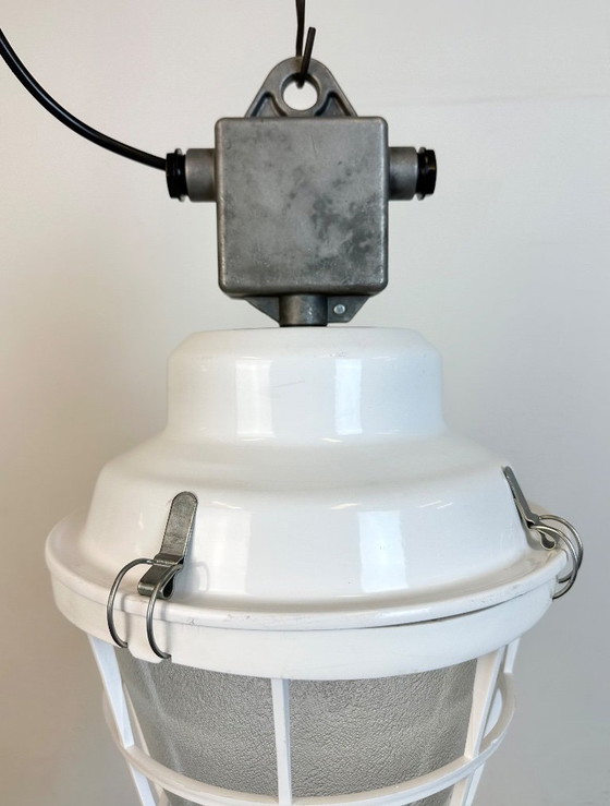 Image 1 of White Industrial Factory Light with Plastic Grid from Elektrosvit, 1990s