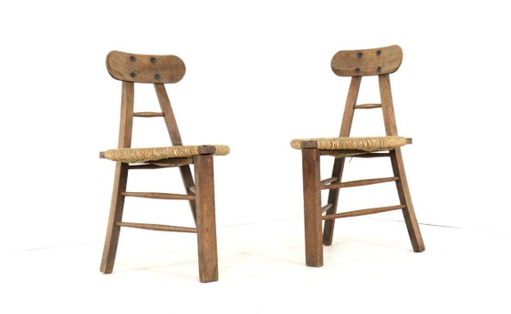 Image 1 of Set of 2 brutalist tripod vintage chairs