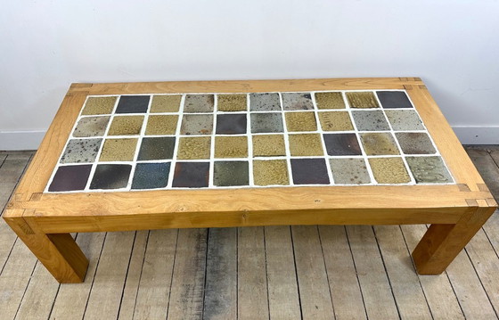 Image 1 of Coffee table in elm and stoneware, Maison Regain, 1970