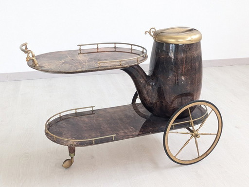 attribué Aldo TURA (1909-1963) - Chariot de cuisine - Bois, Métal, Laiton - Chariot en forme de tuyau