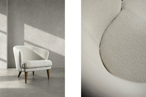 Image 1 of Low Mid-Century Scandinavian Modern Oak & Fabric Armchair with Rounded Backrest, 1960s