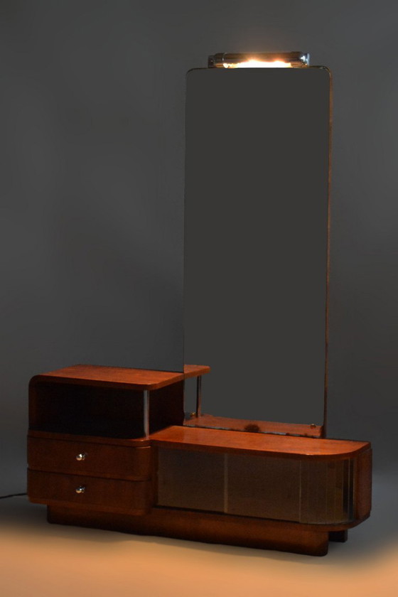 Restored Art Deco Dressing Mirror, by R. Slezak, Glass, Walnut, Czech, 1930s – Dressing tables, Wood (photo 14 of 14)