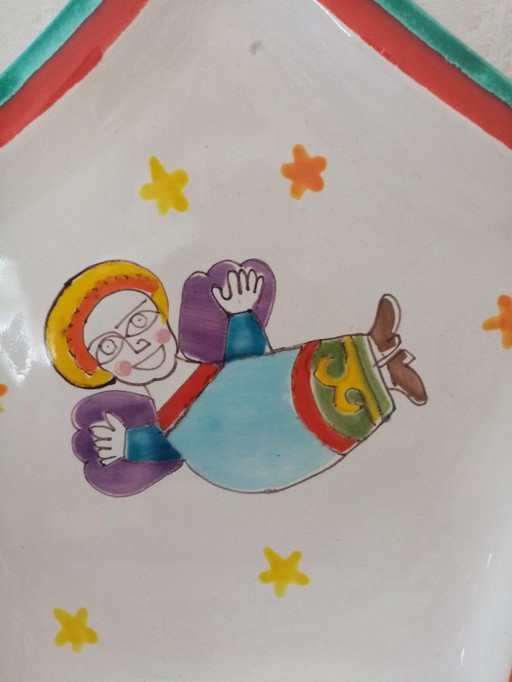 Plaque murale céramique Ange Céleste Desimone/italy 60s (26cm)