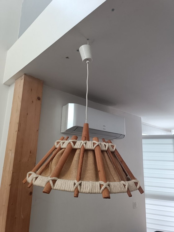 Image 1 of Lámpara colgante de madera y cuerda, años 90