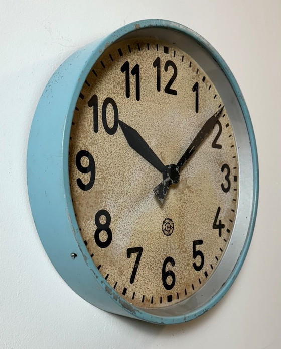 Image 1 of Gran reloj de pared industrial azul de Chronotechna, década de 1950