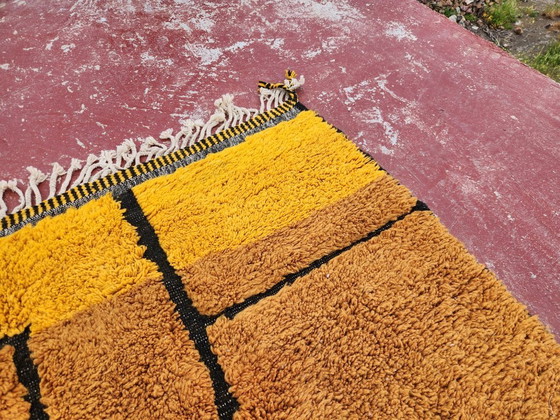 Image 1 of Handcrafted Beni Ouarain Moroccan Rug 220x212cm – Premium Wool Berber Carpet – Amber & Black Abstract Geometric Design