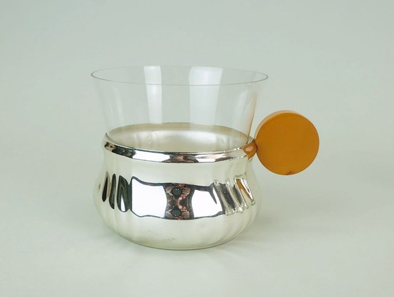 Image 1 of 6 tea glasses in chrome-plated metal holders with bakelite handles, art deco, 1930s 40s