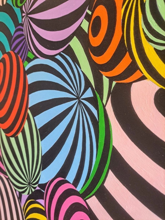 Image 1 of Cuadro Op-Art 'Boules' de Franklin van Dam - Obra de arte moderna y colorida - Acrílico sobre MDF - 95 x 95 cm