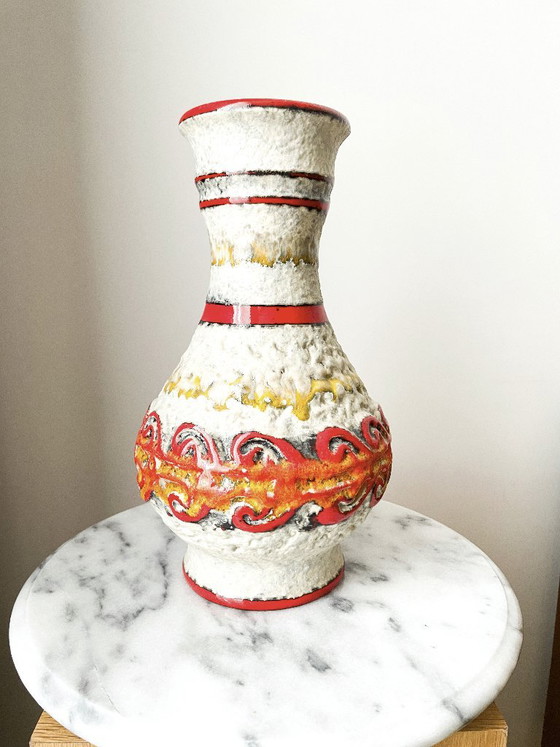 Vaso in ceramica crema, rosso e arancione, Übelacker, Vasi, Vintage (foto 3 di 6)