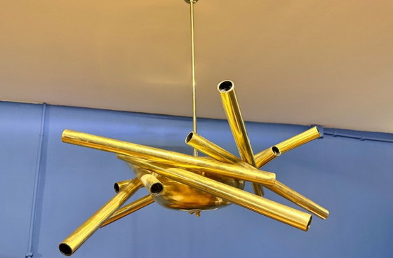 Vintage Sputnik Space Age Ceiling Lamp by Stilnovo, 1950s, Chandeliers, Brass, Gold, Modern (photo 6 of 6)