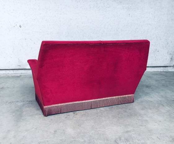 Image 1 of Hollywood Regency Style Fuchsia Velvet 2 Seat Sofa with fringe 1960's