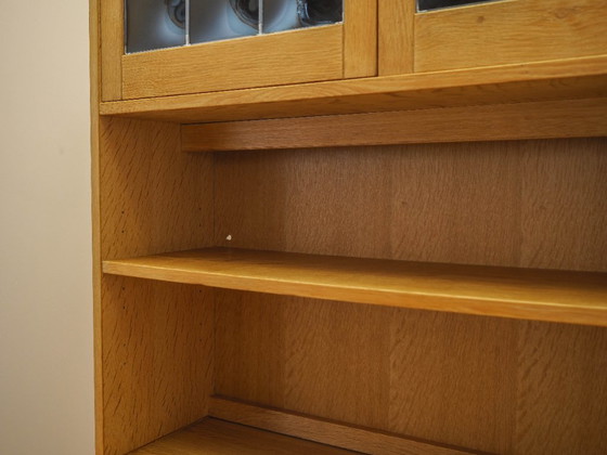 Danish Oak Bookcase by Henning Kjærnulf with Glass Doors and Geometric Panels, 1960s – Wood (photo 17 of 21)