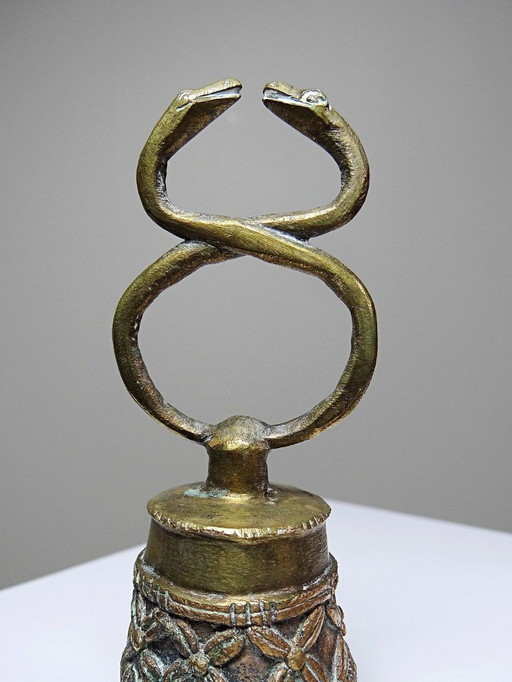 Duo de cloches Bamoun, Cameroun, Afrique, en bronze doré artisanat vintage