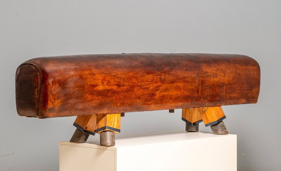 Image 1 of Vintage Leather Gym Bench / Pommel Horse, Bauhaus Style, Europe, 1920s
