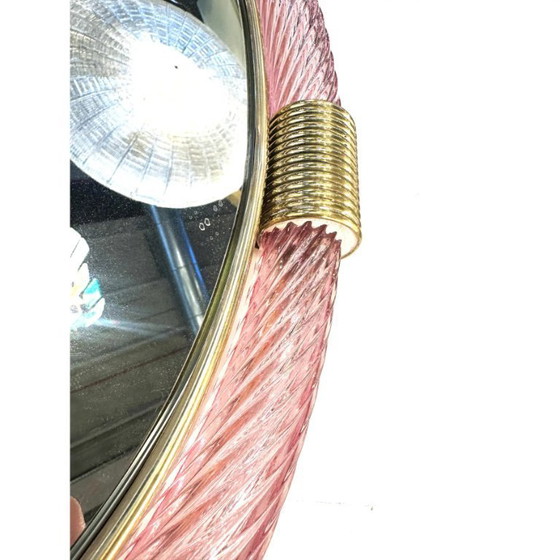 Image 1 of Miroir de luxe en verre de Murano rose vénitien avec accents Torciglione Torchon