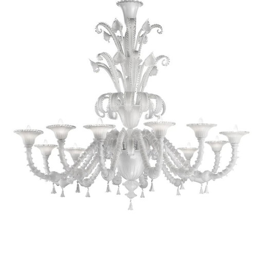 Venetian White "Cà Rezzonico" Murano Glass Chandelier