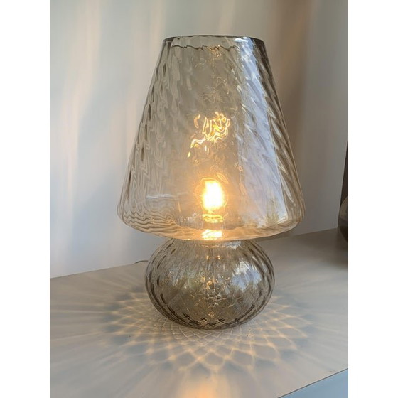 Image 1 of Smoked Fume' Murano Style Glass Table Lamp With Diamond Processing "Ballotton" Lamp