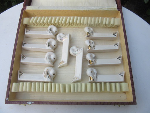 10 Art Deco Knife Rests Duck Shaped in old cutlery box - unusual