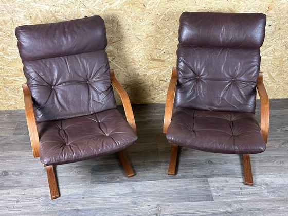 Image 1 of 2x 60s 70s Easy Chair poltrona in pelle Westnofa Norvegia Mid Century