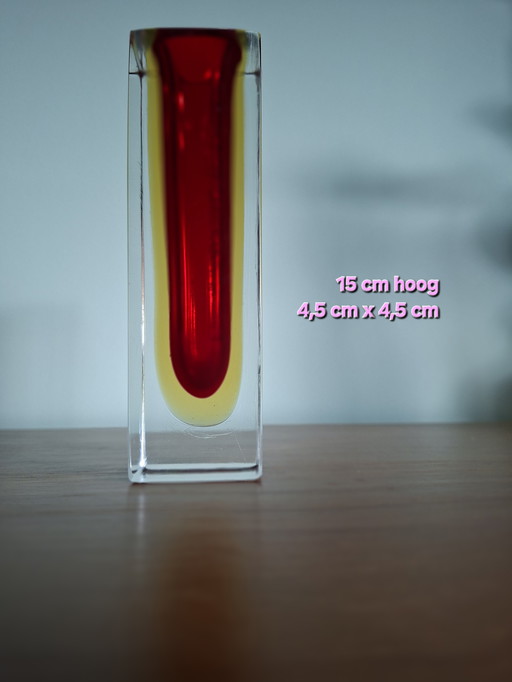 Murano Sommerso Red Yellow Iconic Vase, Italian Design