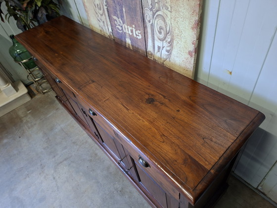 Image 1 of Credenza, mobile a parete e consolle classiche in teak scuro, 200x50 cm e altezza 90 cm.
