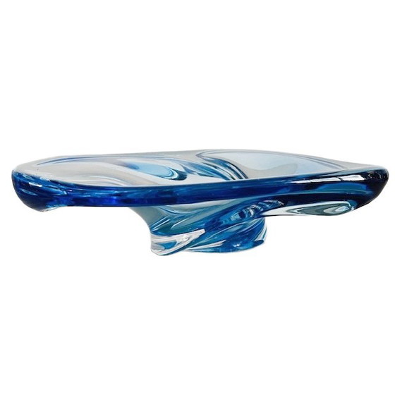Image 1 of Mid-century XL Val Saint Lambert Patelle Torsade schaal blauw glas René Delvenne 1950's