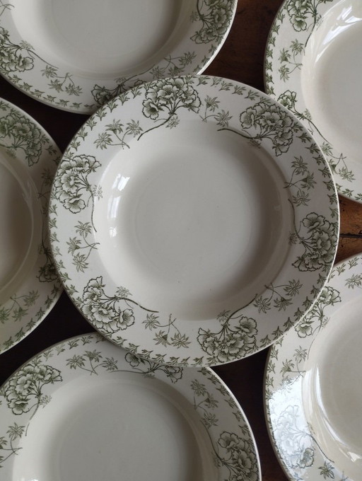 "Palmyra" - 6 Sarreguemines ironstone soup plates