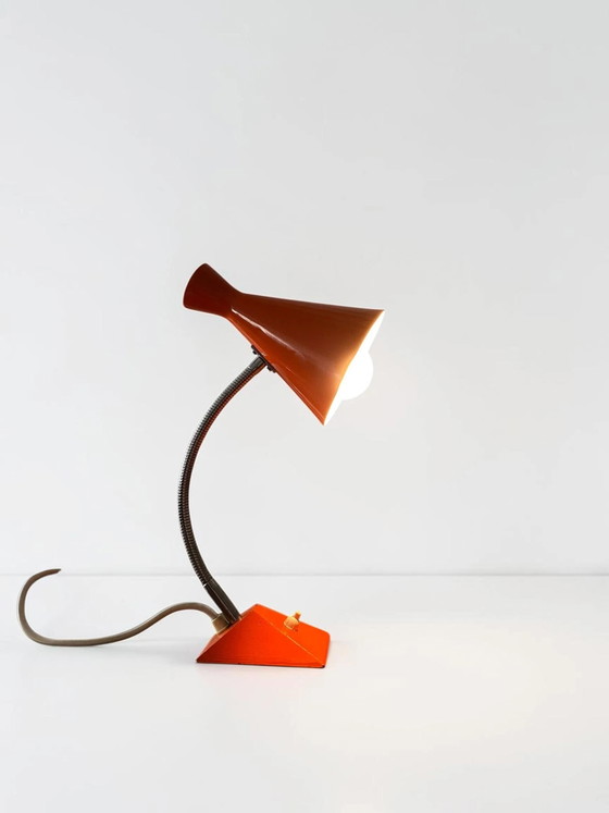 Space Age Tafellamp Oranje Jaren 70 | Vintage Mid-Century Bureaulamp | Retro Design Lamp – Tafellampen, Metal (photo 9 of 18)