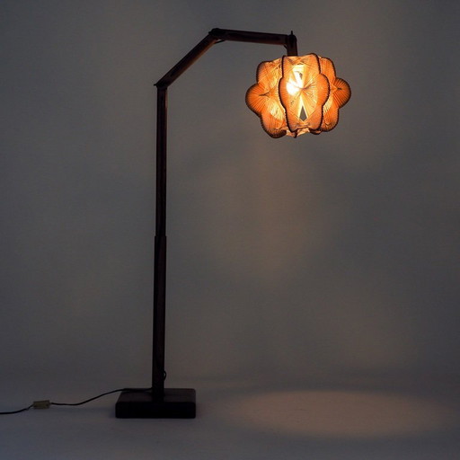 Lampadaire vintage danois avec abat-jour tissé