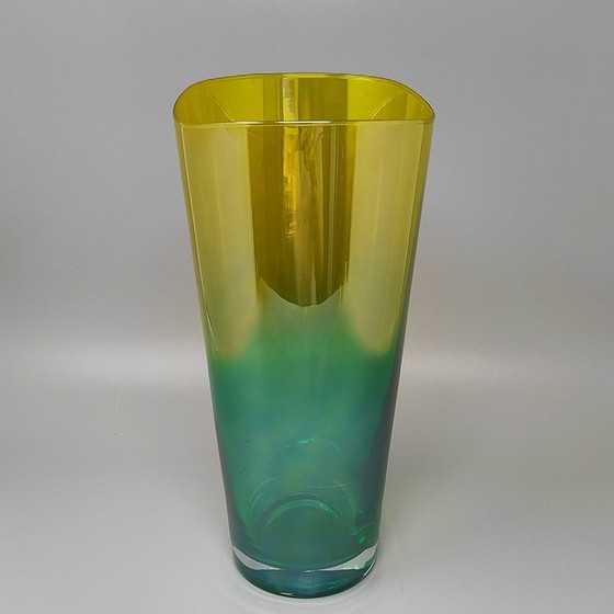 Image 1 of Luxe groene en gele handgemaakte vaas in Murano-glas uit de jaren 1970 van Ca dei Vetrai. Gemaakt in Italië