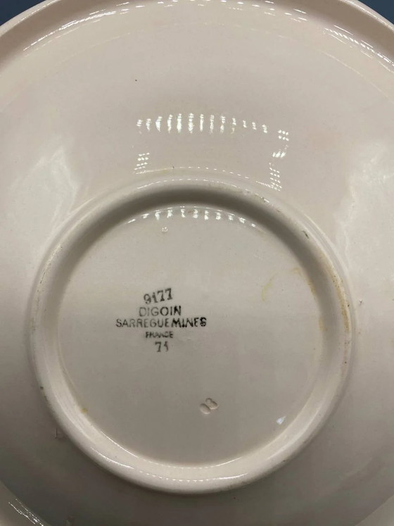 Vintage Earthenware Deep Dish – Hand-Painted Pink Design – Digoin Sarreguemines – 1930s-1940s (photo 3 of 4)