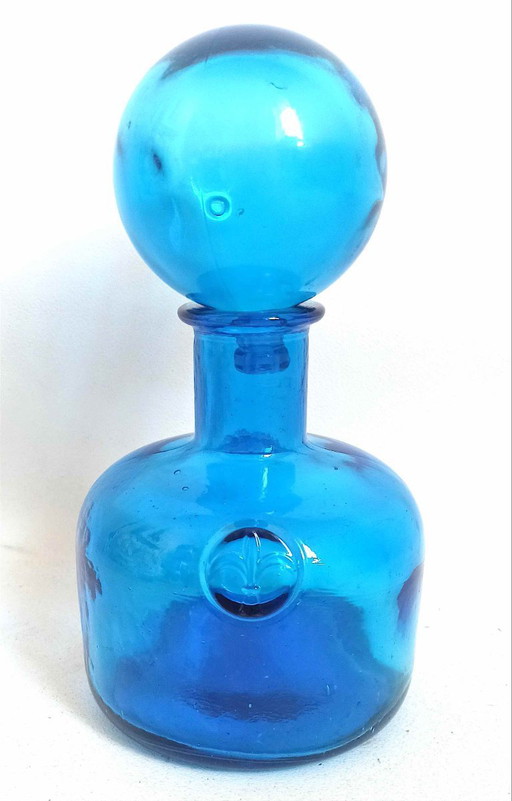 Karaffe mit Korken Empoli blau 70er Jahre Höhe 24,5 cm
