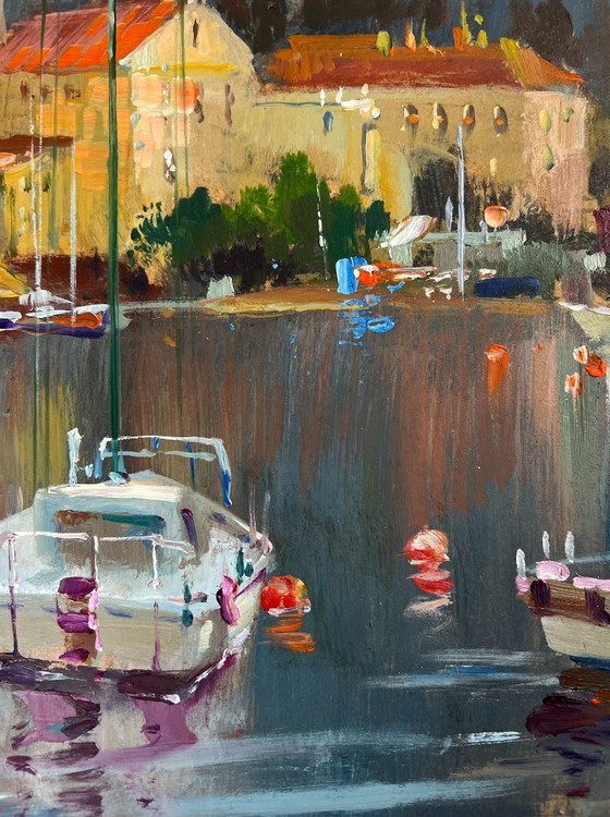 Image 1 of Original Oil Painting Coastal City Landscape Between the sea and the sky