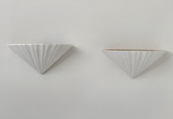 Image 1 of Paire d’applique vintage coquillage, plâtre blanc mat, France, 1970