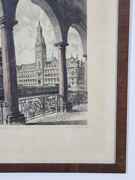 Albrecht Bruck, Stadhuis in Hamburg, Ets – Giclée Prints, Wood, Realisme (photo 12 of 14)