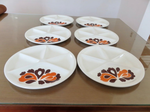 Le Creuset, Francia, juego de 6 platos compartimentados, 1970, vintage