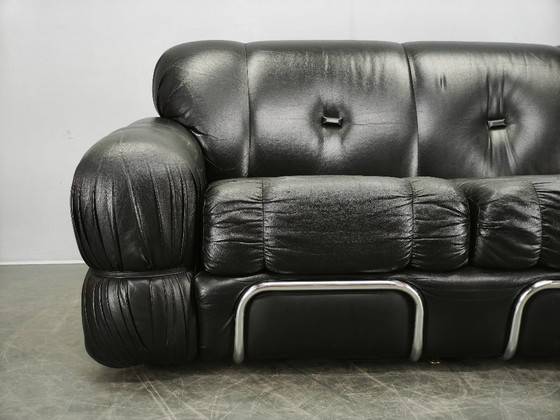 Image 1 of 1970s Italian Two-Seat Sofa by Adriano Piazzesi in Chrome and Leatherette