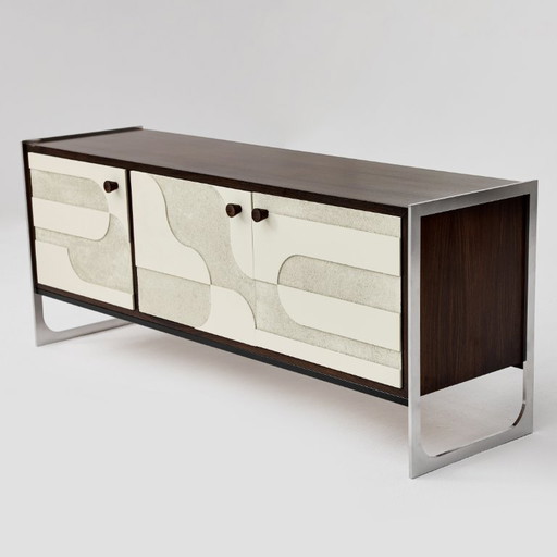 Vintage sideboard with relief surface, metal, Germany, 1960s
