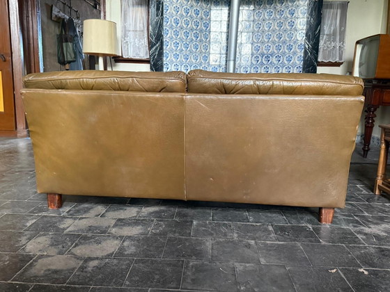 Image 1 of Arne Norell sofa leather /wood green/brown Sweden 1964